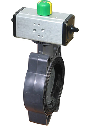 FE Series PVC butterfly valve with dual scotch yoke double acting pneumatic actuator
